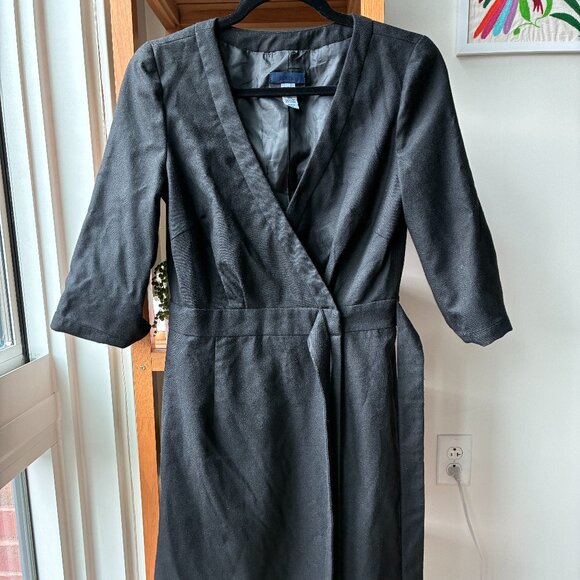 J. Crew Dresses & Skirts - J. Crew Vintage Black Wool Wrap Midi Dress with Snaps